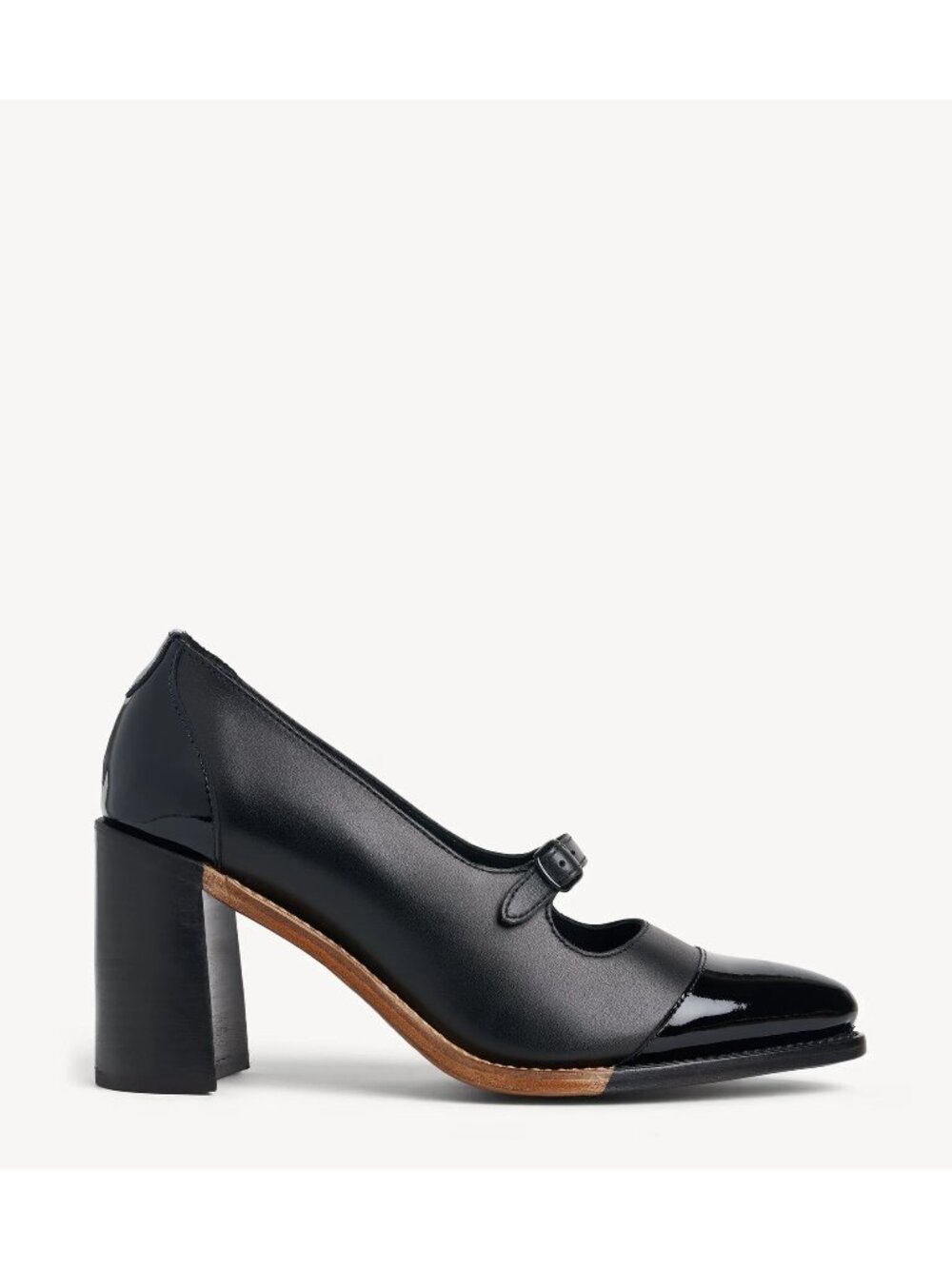 The Office of Angela Scott Ms. Eliza Block Heel Pump Black Leather 37.5